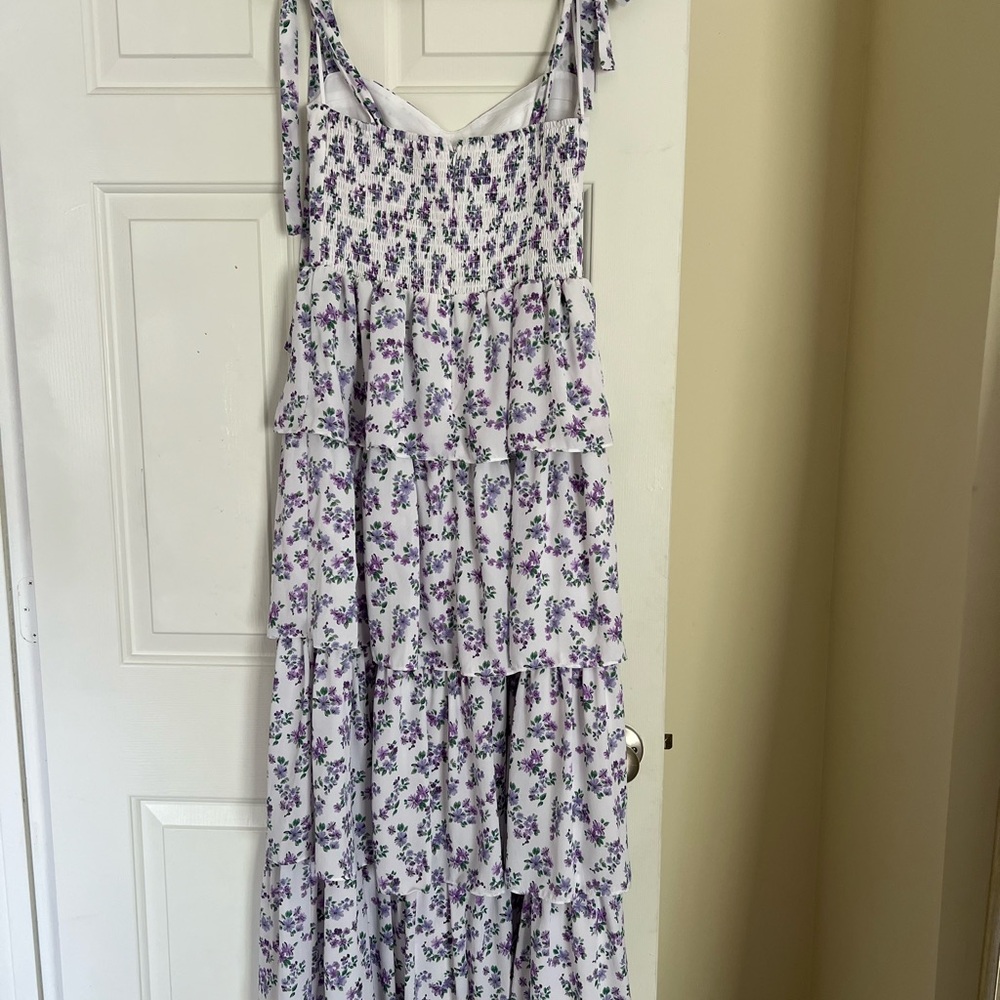 Wayf White & Lavender Maxi Dress with Purple Ditsy Floral Print - Picture 3 of 6